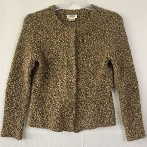 Talbots Cardigan Sweater Women Medium Brown Wool Blend Snap Buttons Cozy Cabin